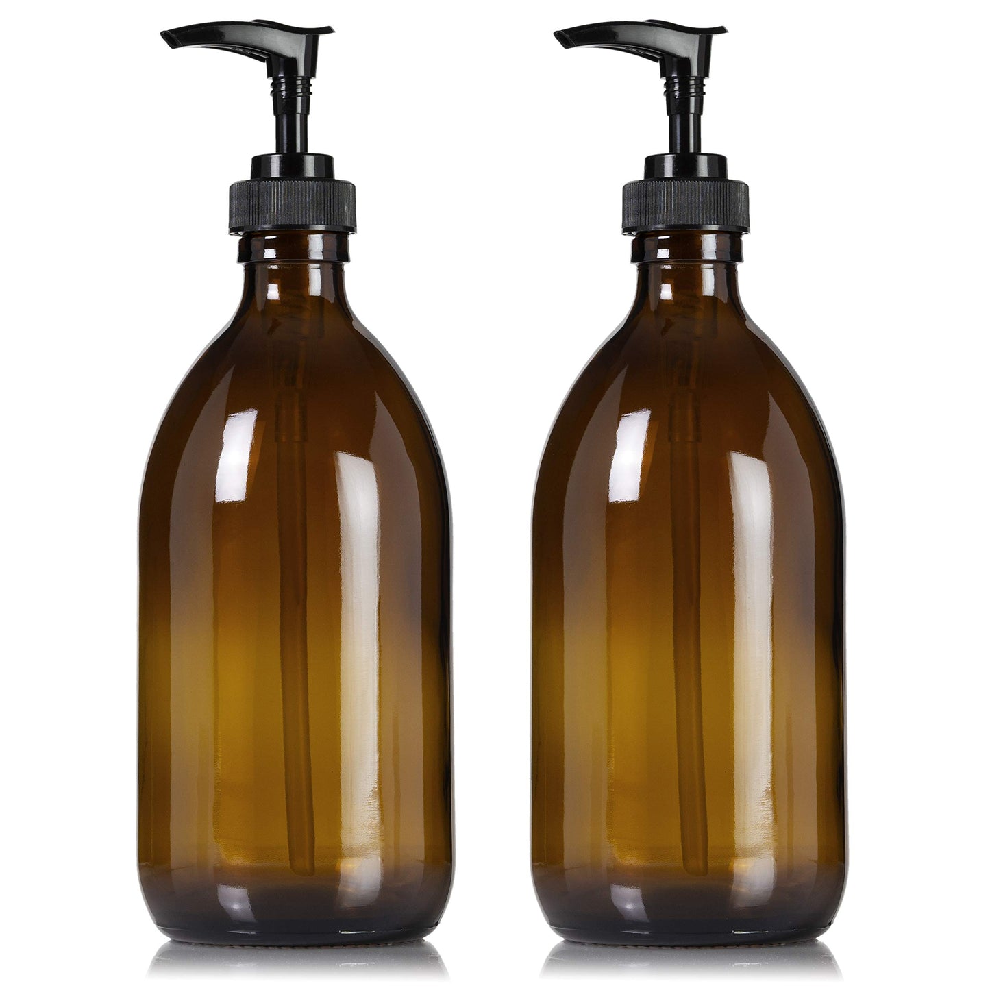 Artanis Home Refillable Amber Glass Dish Hand Soap Lotion Dispenser 16 oz, 2-Pack – Apothecary Bottle with Black Plastic Pump
