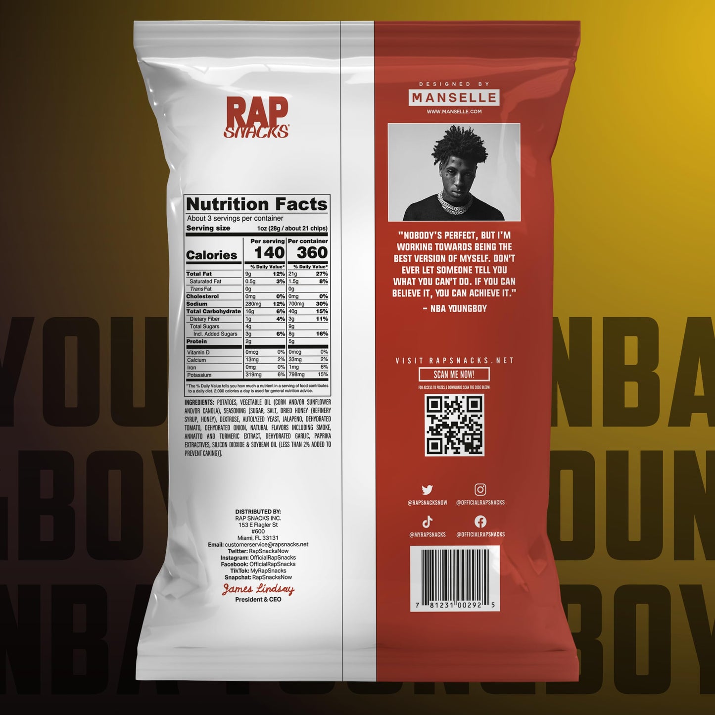 Rap Snacks YoungBoy Never Broke Again All In Remixed BBQ Potato Chips 2.5 Oz Bags - Pack of 6