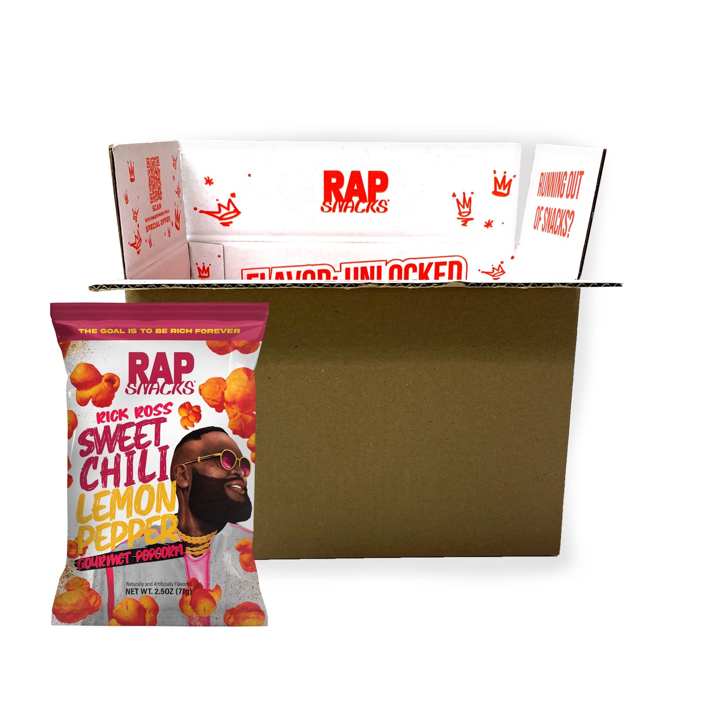 Rap Snacks Rick Ross Sweet Chili Lemon Pepper Popcorn 2.5 Oz Bags - Pack of 6