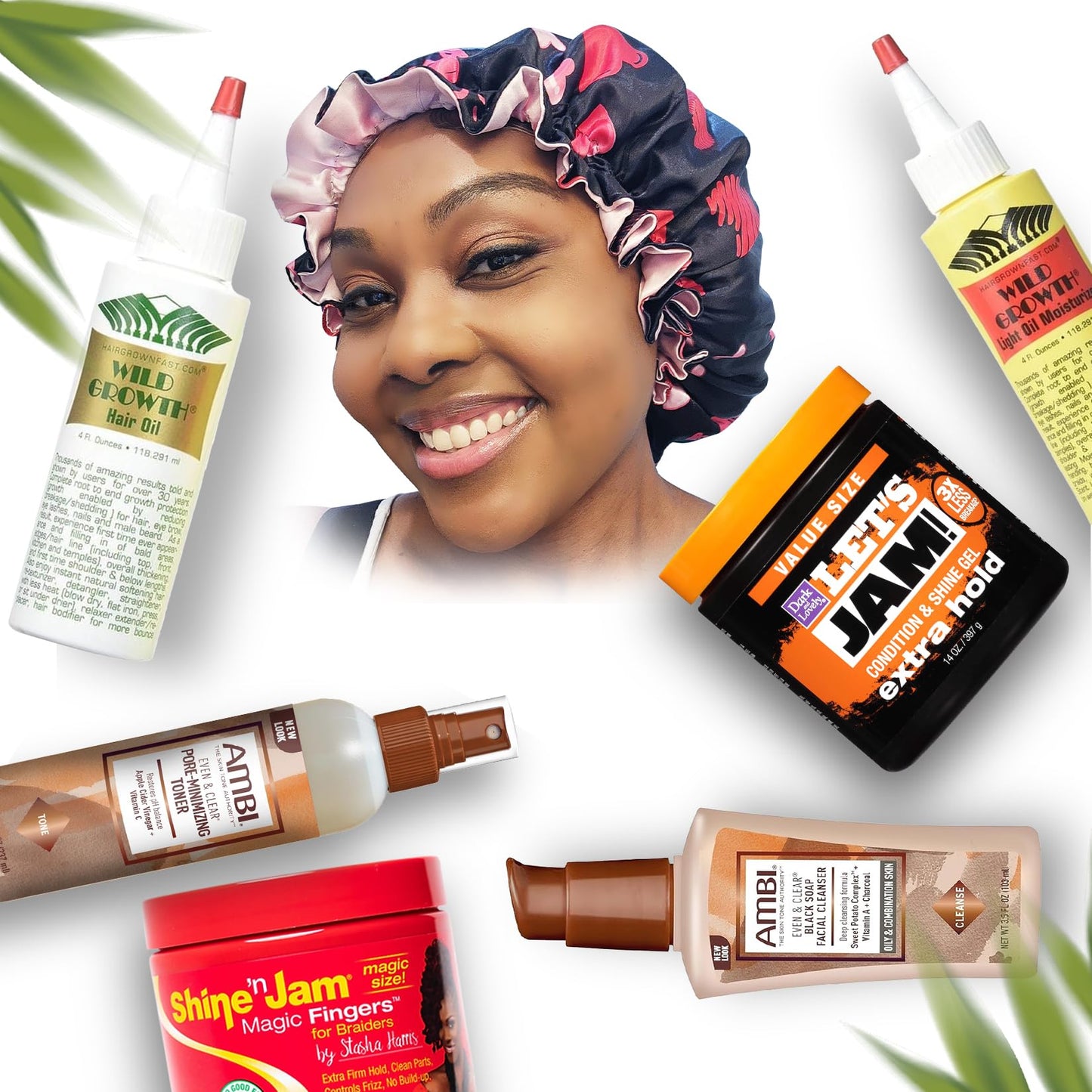 Zomac Satin Bonnet Bundle with Ambi Oily and Combination Skin Products, Includes Ambi Black Soap Cleansing Bar, Ambi Gentle Exfoliating Wash, and Ambi Black Soap Facial Cleanser