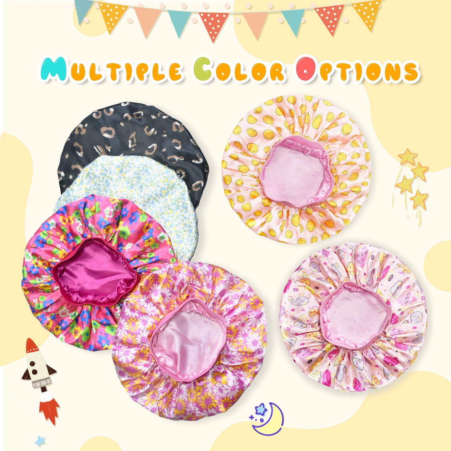 BONNET QUEEN Baby Bonnet 2Pcs Kids Bonnet Wide Elastic Silk Bonnet Double Layer Reversible Baby Satin Bonnet Toddler Bonnet 2-8 Years Gold Ring & Floral