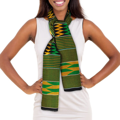 ADVANSYNC Traditional Double Weave Premium Handwoven Kente Cloth (green)