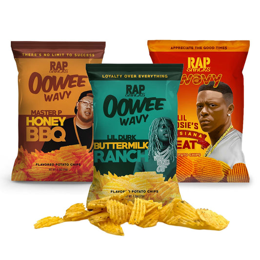 Rap Snacks Lil Durk, Master P and Boosie Honey BBQ, Buttermilk Ranch and Louisiana Heat Wavy Chip Variety-Pack of 6