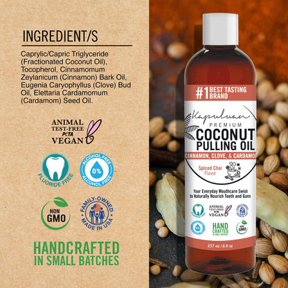 Kapuluan Coconut Oil Pulling for Teeth and Gums Mouthwash, 100% Pure and Natural, Non-GMO, Ayurvedic – Refreshing Spiced Chai Essential Oils