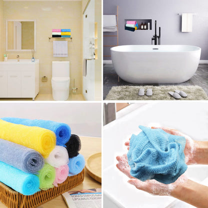 Exfoliating Washcloth, 6 Pieces Japanese Washcloth Exfoliating, Exfoliating Towel Sponge Loofah Exfoliating Body for Body Exfoliation Body Scrubber for Shower Cloth（GY, BLK, WH, YLW, PNK, BLU)