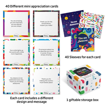 Dessie Awesome Mini Encouragement Cards - 40 Unique Cards w/Inspirational Messages, 2.5" x 2.5". Employee & Teacher Appreciation Gifts in Bulk