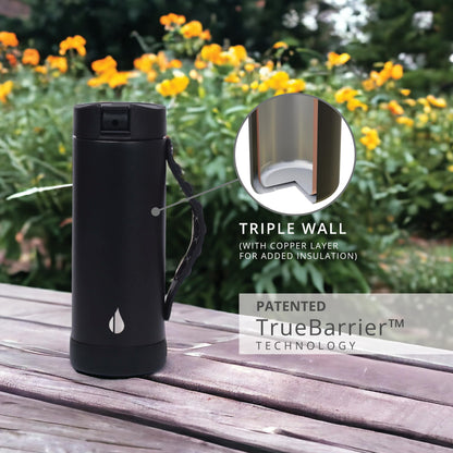 Elemental Iconic Kids Insulated Water Bottle with Straw Lid & Stress Reliever Pop-It Handle, Leak-Proof When Closed Water Bottle Kids - Stainless Steel Water Bottle For Kids, 14oz - Black