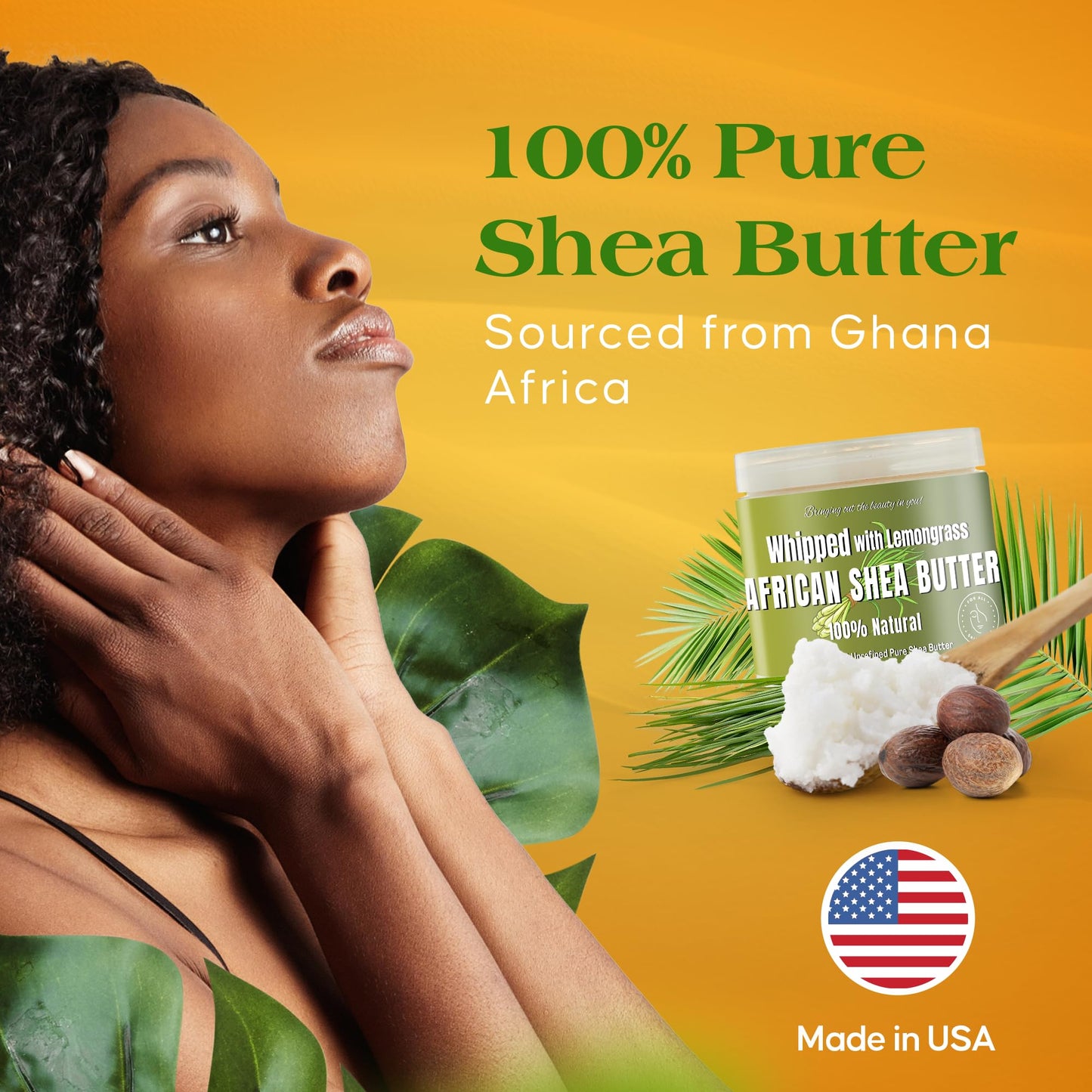 RA COSMETICS Whipped Shea Butter Lemongrass - 100% Pure and Natural African Shea Butter - Handcrafted Moisturizer with Essential Vitamins for Radiant Skin and Luscious Hair - 12oz Jar