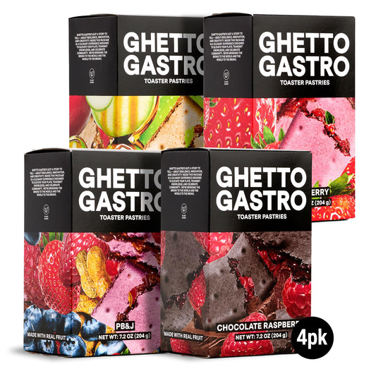 Ghetto Gastro Toaster Pastries Variety 4-Pack, 16 Bars (Strawberry, Chocolate Raspberry, Maple Apple Cinnamon, Peanut Butter & Jelly) - Plant Based, Vegan & Non-GMO Ingredients, Kosher Certified