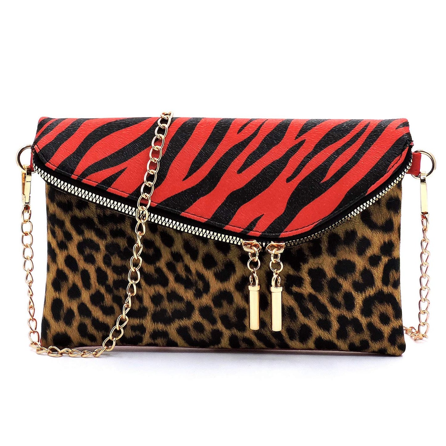 2Chique Boutique Women's Leopard Zebra Print Color block Envelope Cross body Bag