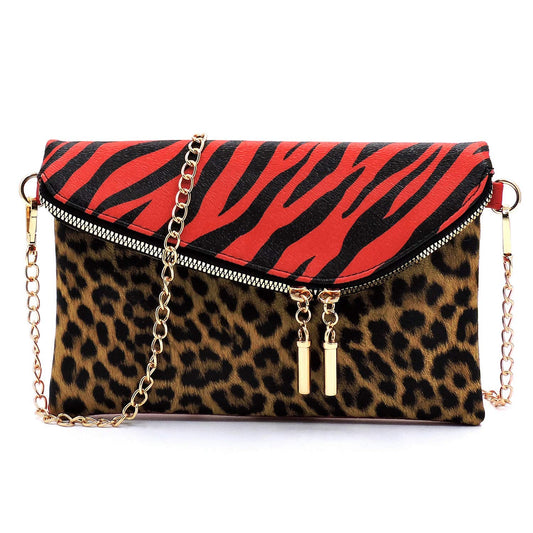 2Chique Boutique Women's Leopard Zebra Print Color block Envelope Cross body Bag