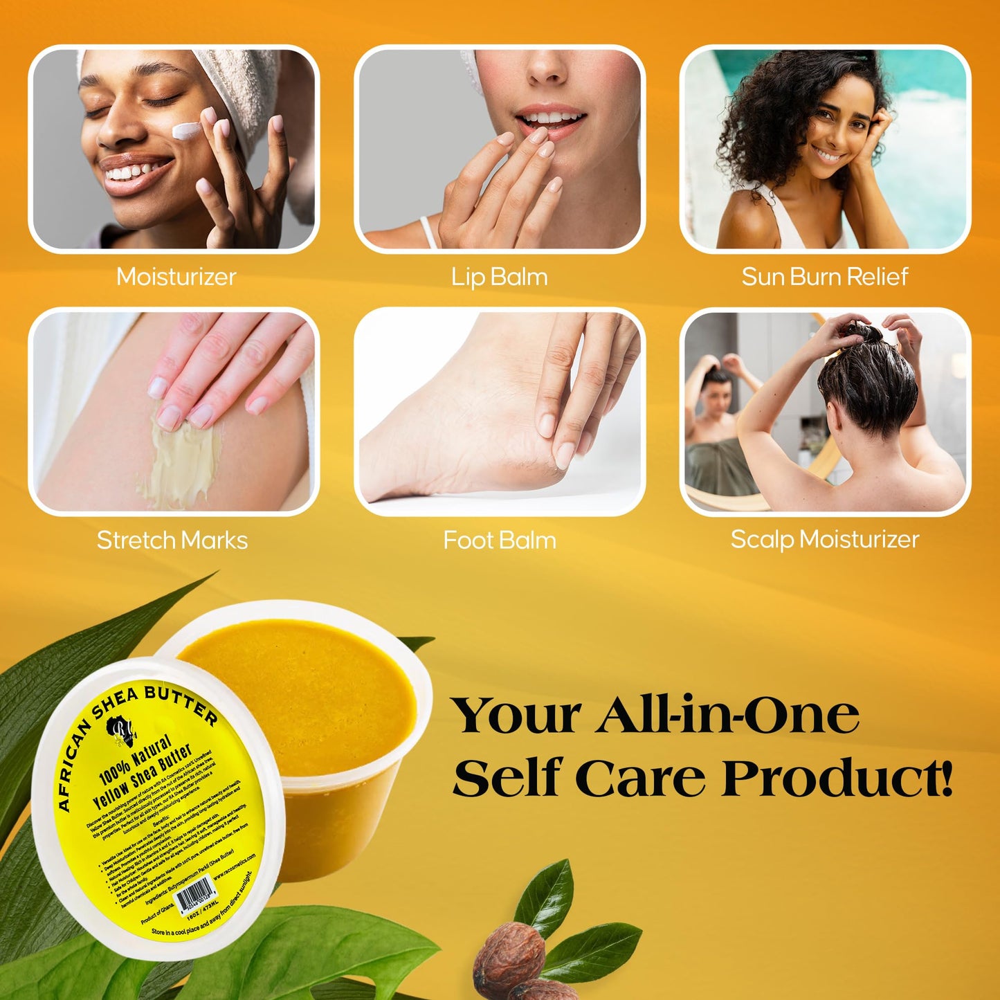 RA Cosmetics 100% Pure African Shea Butter, Golden - Unrefined, Raw African Luxury Head-to-Toe Moisture Miracle for Radiant Skin and Luscious Hair - Sourced from Ghana - 16 oz Jar