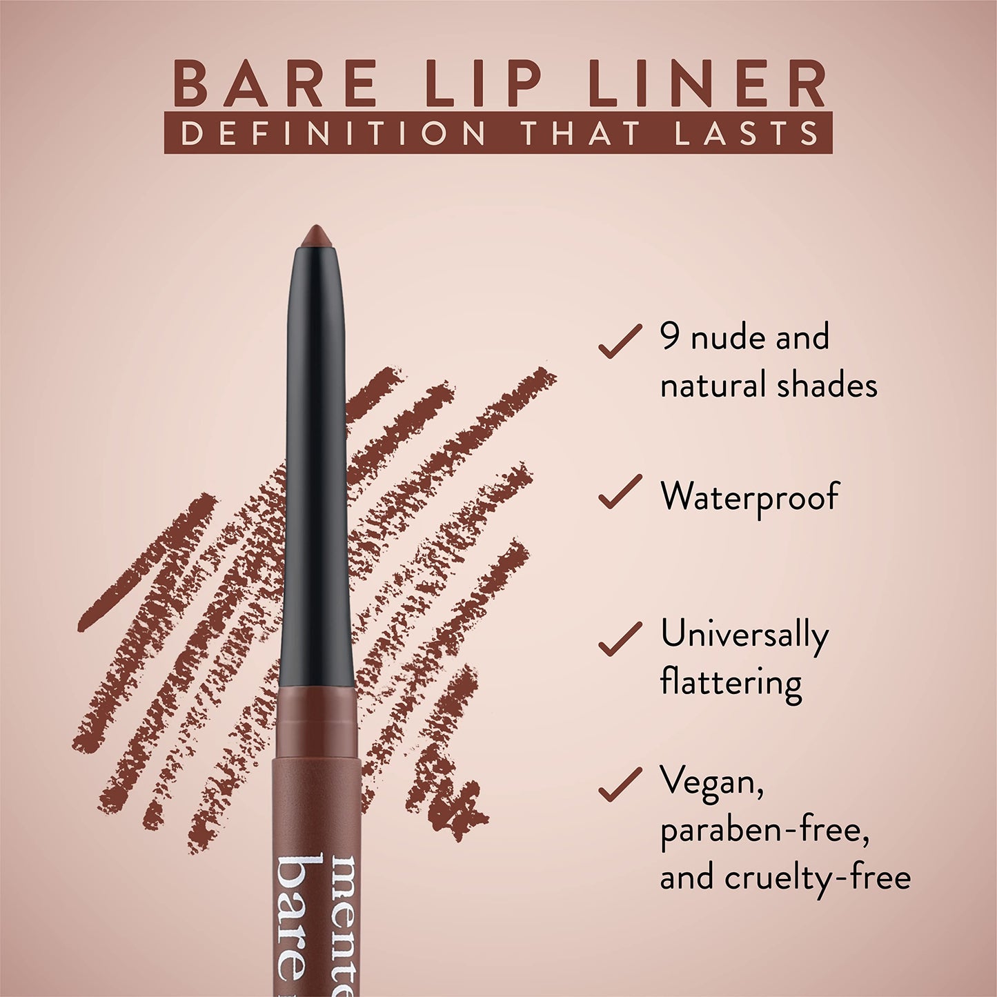 Mented Cosmetics Foxy Brown Lip Liner Pencil, Waterproof Lip Liner Brown Lip Pencil, Natural Lip Liner Dark Lip Liner Vegan Cruelty-Free Makeup, Matte Lip Liners for Women