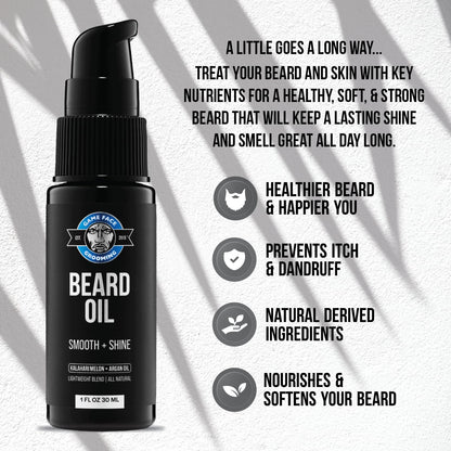 Game Face Natural Beard Oil - 1 fl oz Hydrating Men's Beard and Mustache Oil | Eucalyptus & Sea Salt, Confidence-Boosting | Lightweight Formula for Silky Smooth, Shining Beard Care