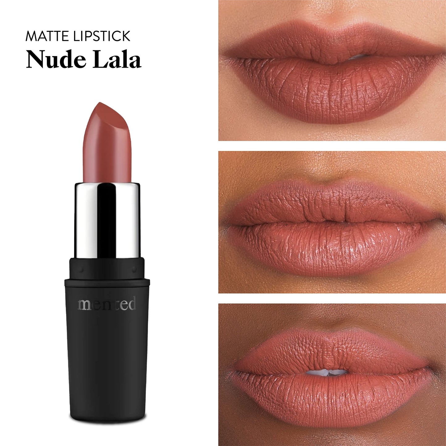 Mented Cosmetics Nude Matte Lipstick - Nude Lala Long Lasting Lipstick - Nude Pink Lipstick - Waterproof Matte Lip Stain for Dark Lip Color - Matte Nude Lipstick for 24 Hour Stay