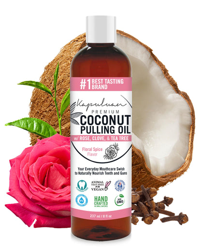 Kapuluan Coconut Oil Pulling for Teeth and Gums Mouthwash, 100% Pure and Natural, Non-GMO, Ayurvedic – Refreshing Rose Clove Essential Oils