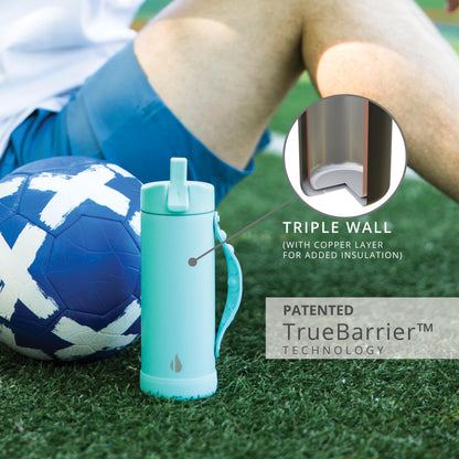 Elemental Iconic Kids Water Bottle with Straw Lid & Stress Relief Pop It Handle, Leak-Proof When Closed, Triple Insulated Kids Stainless Steel Water Bottle For Girls and Boys, 14oz - Robin’s Egg