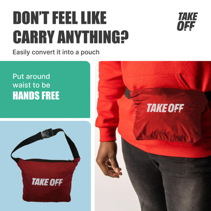 TAKE OFF Luggage - 3 in 1 Duffle Bag, Large Pocket Jacket or Pouch, Lightweight Oversized Windbreaker, Convertible Waterproof Garment, Personal Item & Carry On Accessories for Travel Essentials, Red