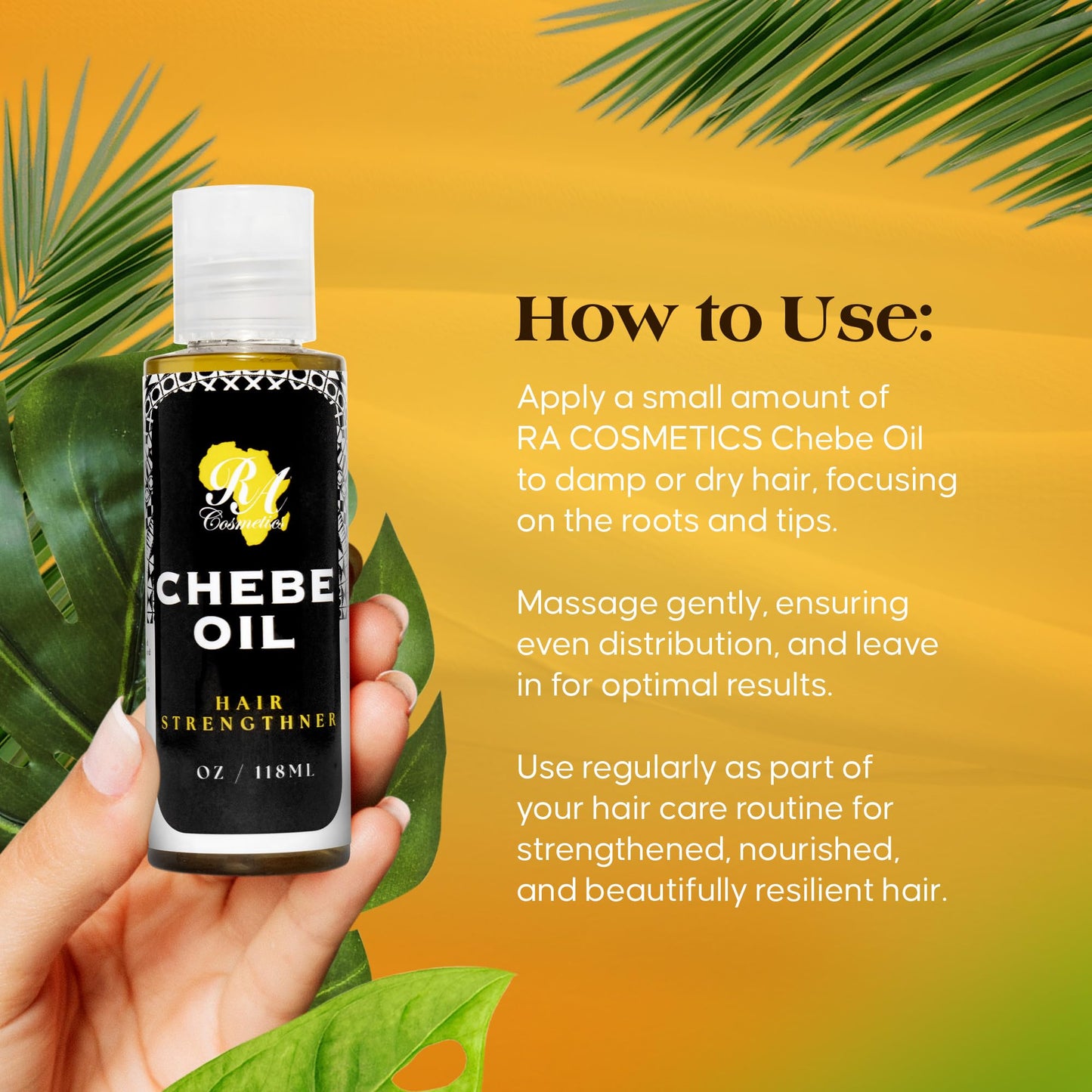 RA COSMETICS Chebe Oil- Hair Strengthening And Growth Enhancing, Moisture-Rich Formula with Chebe, Natural Oil - Rich In Nutrients - Promote Elasticity, Prevents Breakage, Nourishes Scalp-4oz