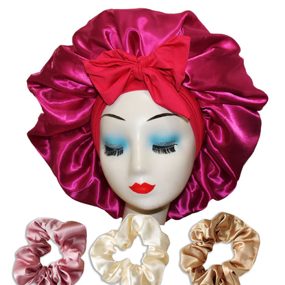 BONNET QUEEN Hair Bonnet Silk Bonnet Satin Bonnet Big Large Oversized Bonnet with Stretchy tie Band Edge Scarf wrap Night Sleeping Cap for Women