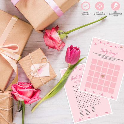 Dessie Ultimate Baby Shower Game Set - 9 Unique Girl Games, 100 Mini Clothespins, 100 Mini Acrylic Pacifiers, 25 Pens