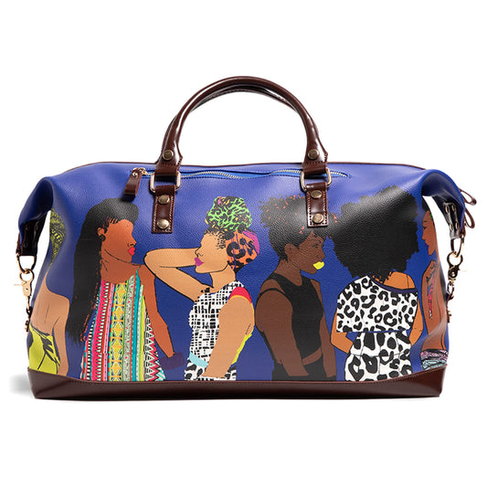 Pardon My Fro Fashion Duffle Bag For Women - Afro Luggage, Faux Leather Weekender Bag for Women, Overnight & Carryon Women Bags, Spend The Night Bags For Girls - Travel Essentials, 50x31x23cm Blue