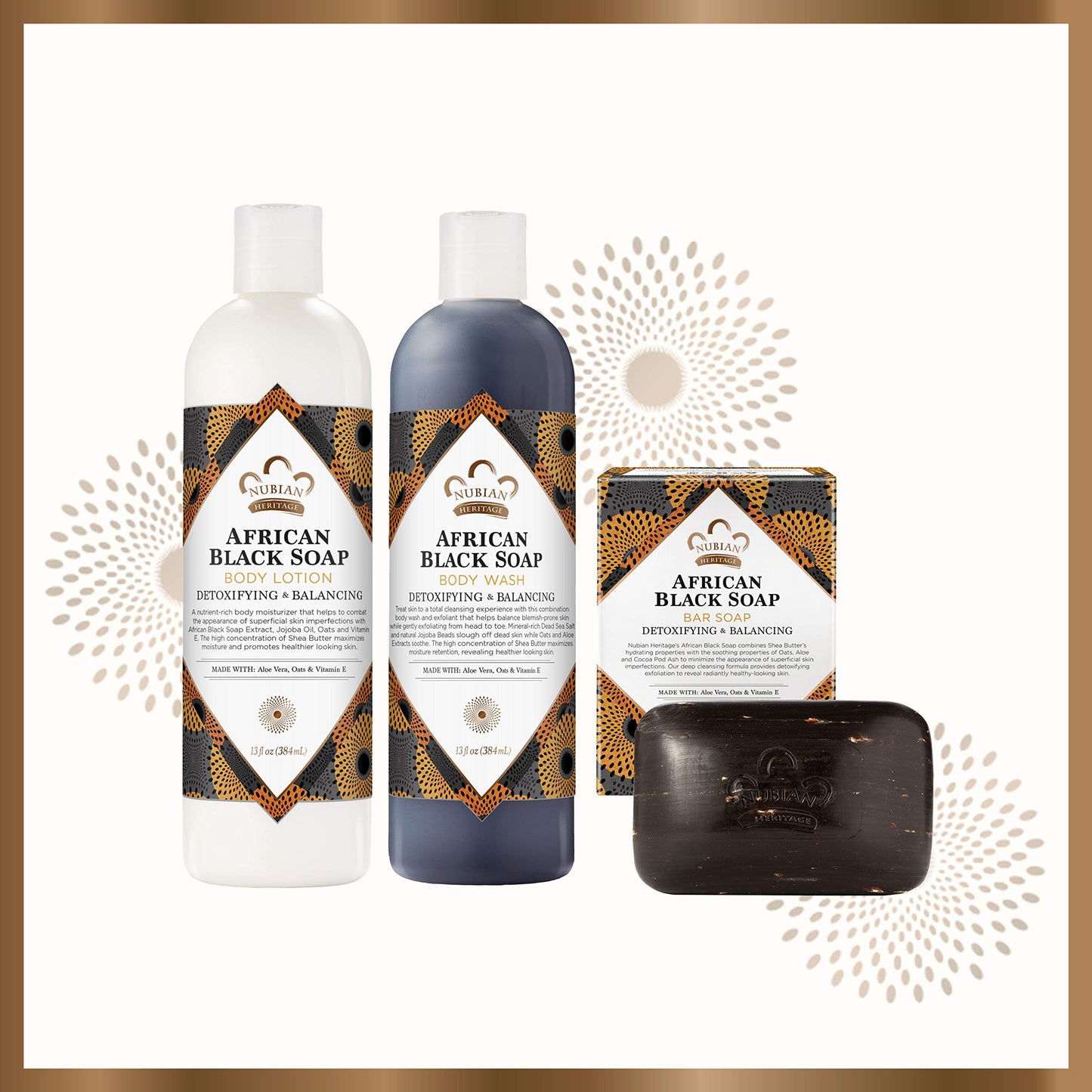Nubian Heritage Bath and Body Kit Skin Care Products African Black Soap Cleansing and Soothing Pack of 3