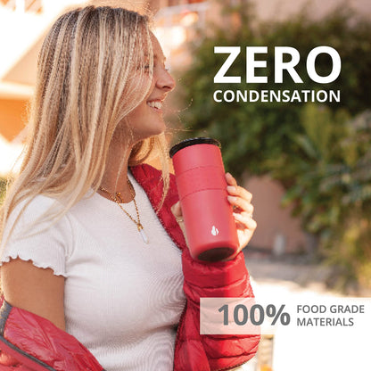 Elemental Artisan Insulated Tumbler, Triple Wall Coffee Travel Mug, Reusable Stainless Steel Coffee Tumbler with Ceramic Lid, Thermal Coffee Cups for Hot (6 Hrs) & Cold (18 Hrs), 16oz - Red