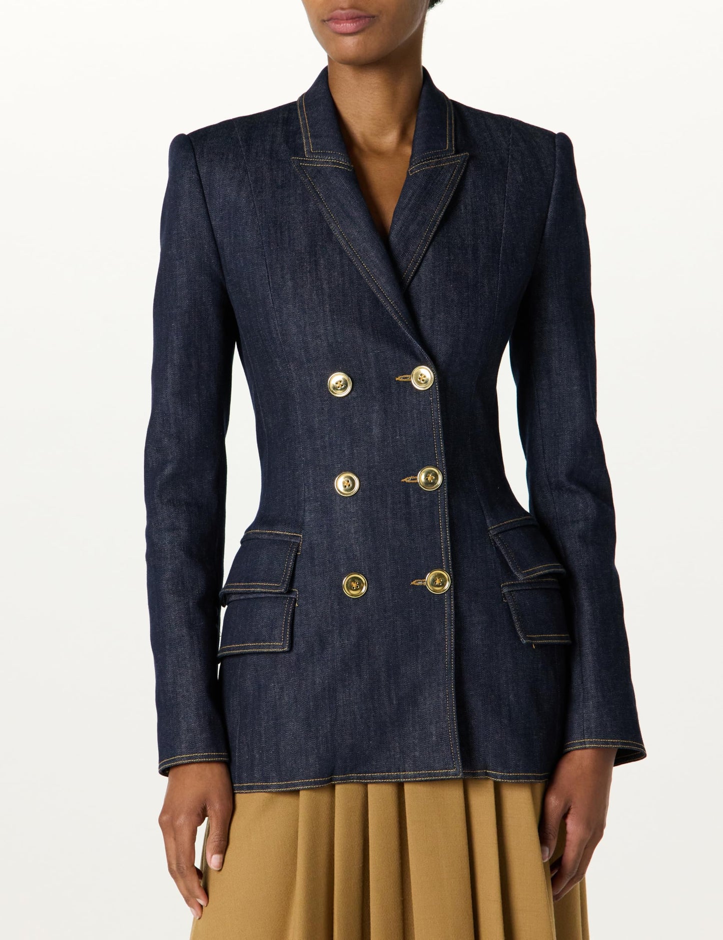 Sergio Hudson, Fitted Double Breast Jacket, 2, Dark Wash Denim