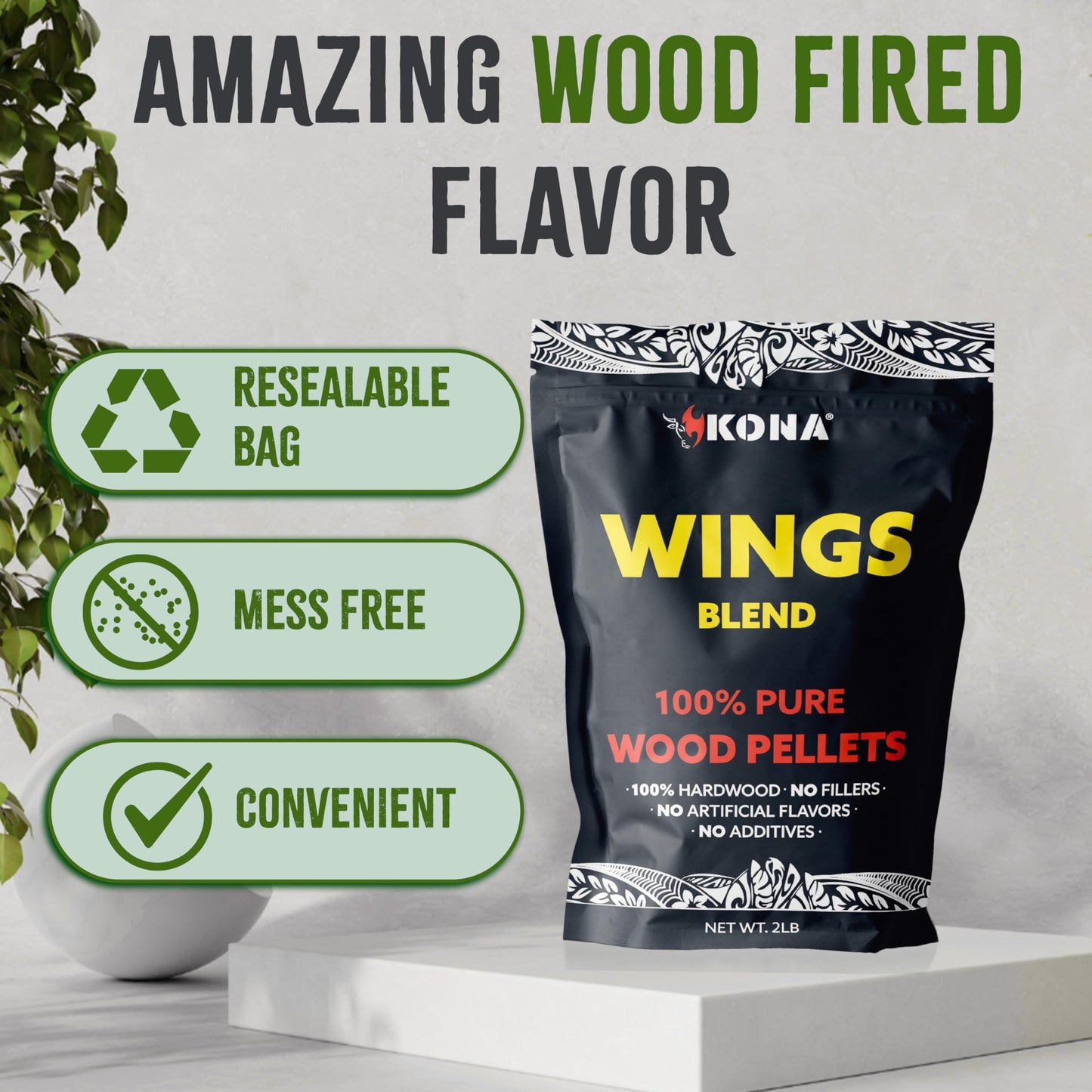 Kona Wood Pellets Brisket, Ribs, Wings,and Pulled Pork Blend Variety Pack, Intended for Ninja Woodfire Outdoor Grill, Wood Fire Oven, 4, 2lb Resealable Bags