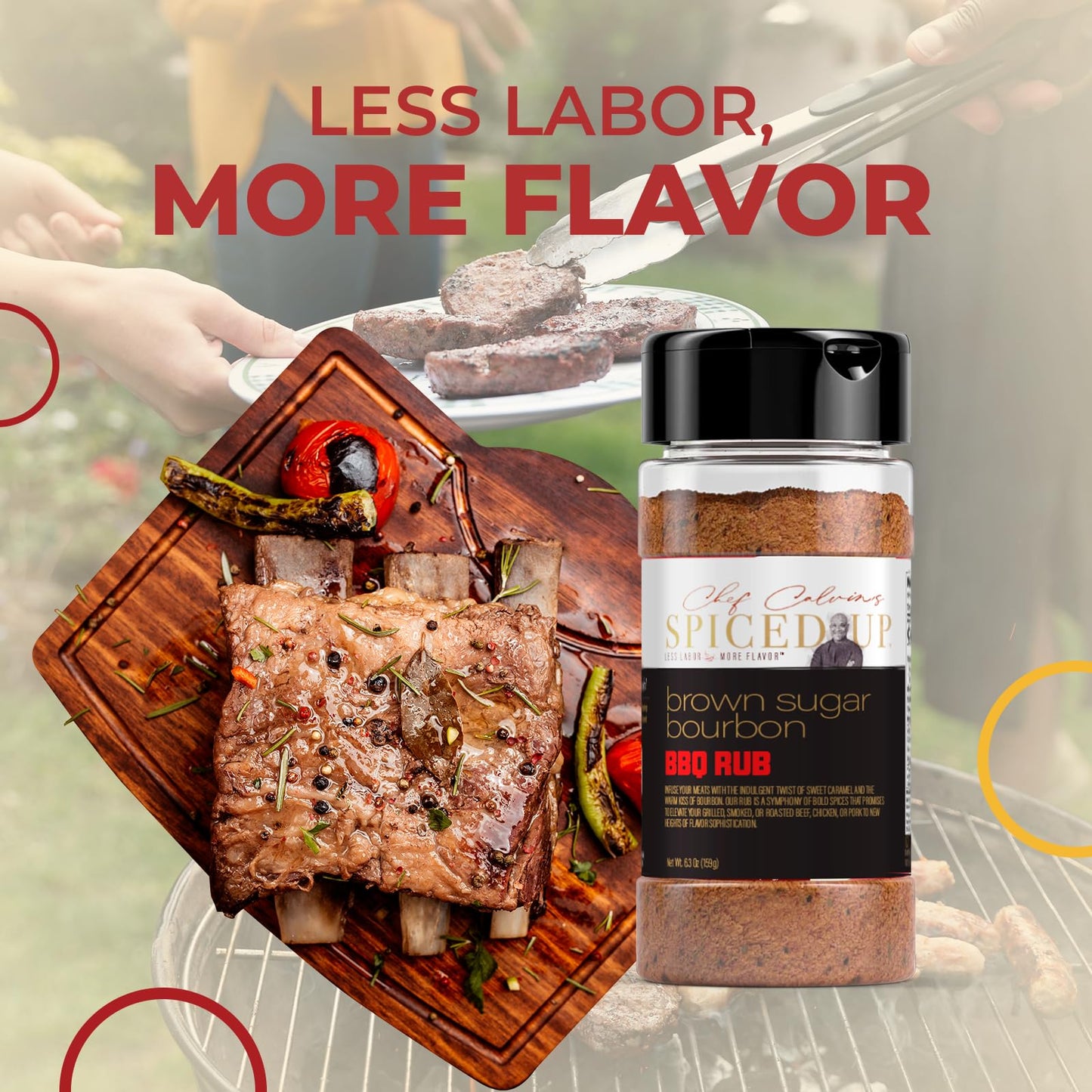 Spiced Up by Chef Calvin Brown Sugar Bourbon BBQ Rub 6.3 oz/180 g -Gourmet BBQ Seasoning with Bourbon Flavor-Perfect for Grilling & Smoking-Premium Dry BBQ Rub with Brown Sugar for Delicious Barbecue