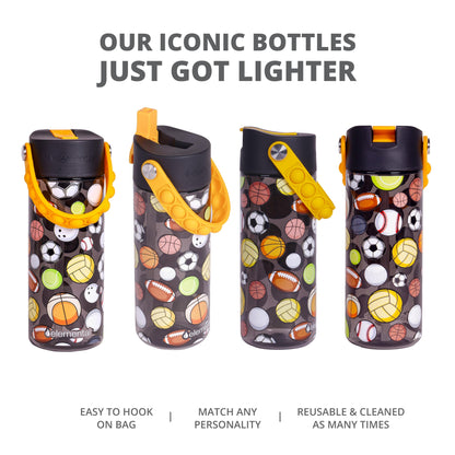 Elemental Leak Proof Water Bottles for Kids - Splash Kids Water Bottle for School with Pop-it Handle - BPA Free Tritan Plastic Reusable Water Bottle with Straw - Sports Ball - 18oz
