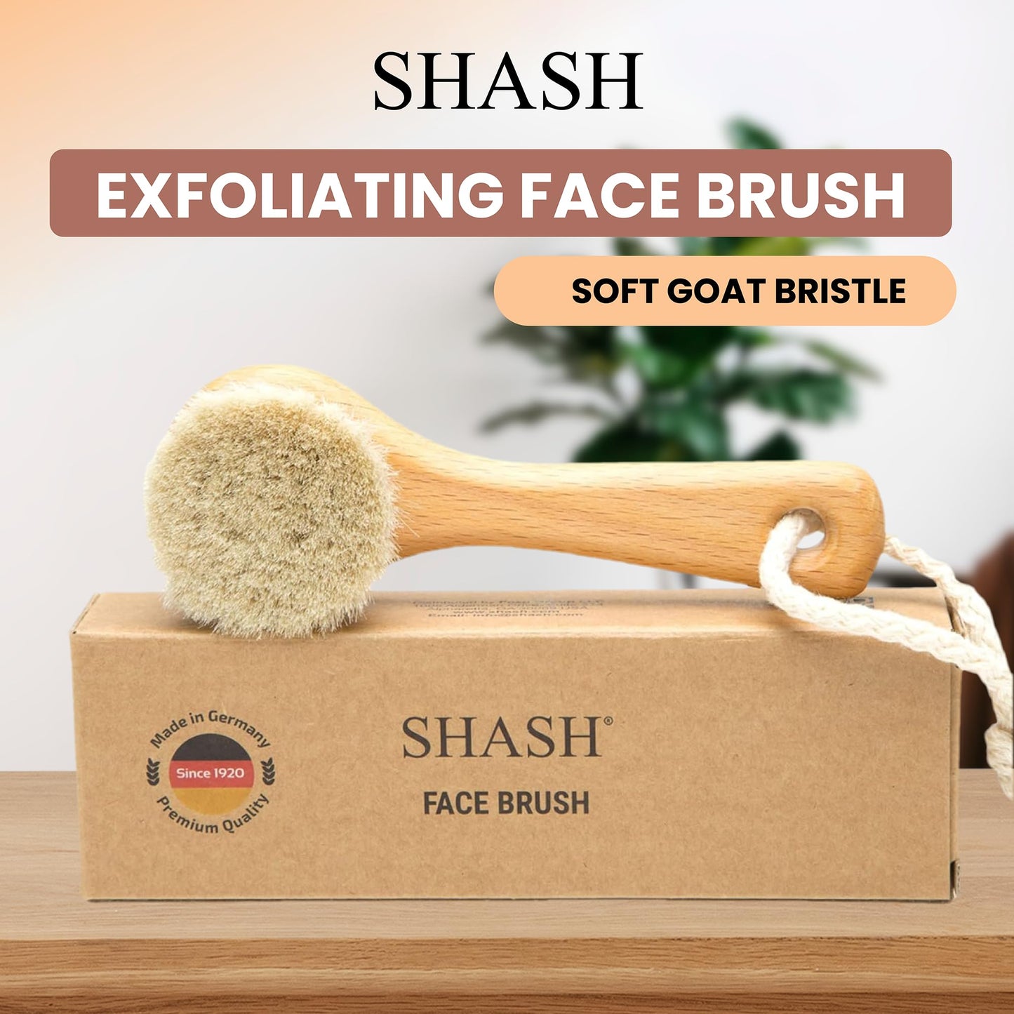 Since 1869 Hand Made in Germany - Sustainable Exfoliating Face Brush, Scrub Cleansing Brush, Exfoliates Skin to Help Reduce Flaking, Fine Lines, Supports Glowing Complexion (Soft Goat Bristle)