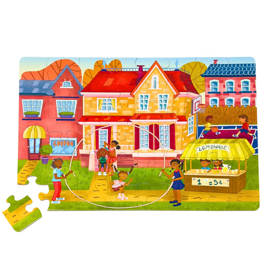 Upbounders- Fun Outside 48 Piece Floor Puzzle, Multicultural Beginner Jigsaw Puzzle with African American Children Boys Girls at Play, Ages 4+