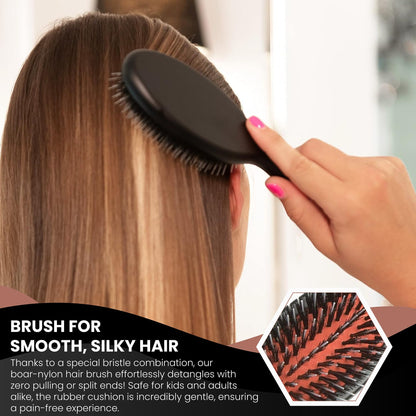 Since 1869 Hand Made In Germany - Nylon Boar Bristle Brush Suitable For Normal to Thick Hair Gently Detangles, No Pulling or Split Ends - Softens Improves Hair Texture, Stimulates (Extra Small)