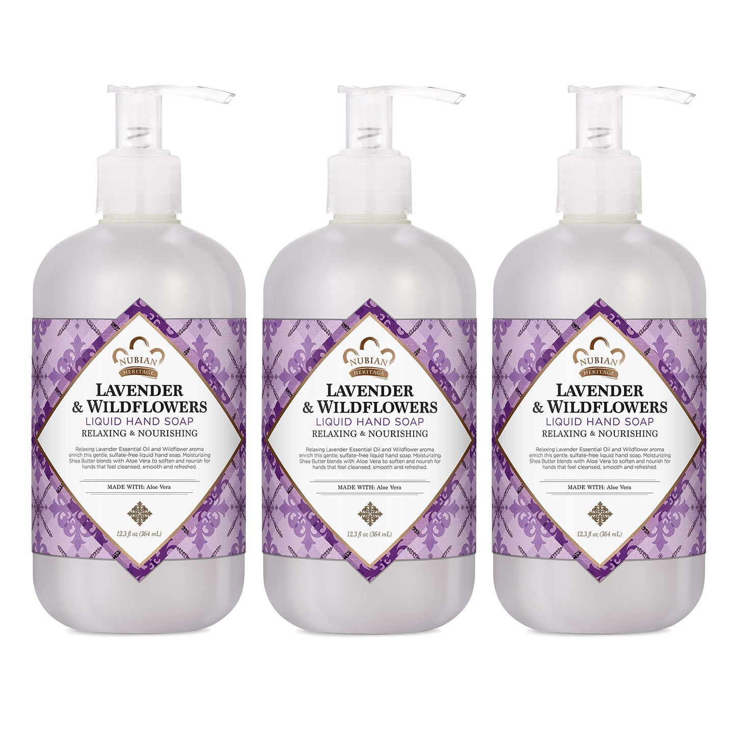 Nubian Heritage Hand Wash To Cleanse & Nourish Lavender & Wildflowers Nourishing Hand Soap 12.3 oz 3 Count