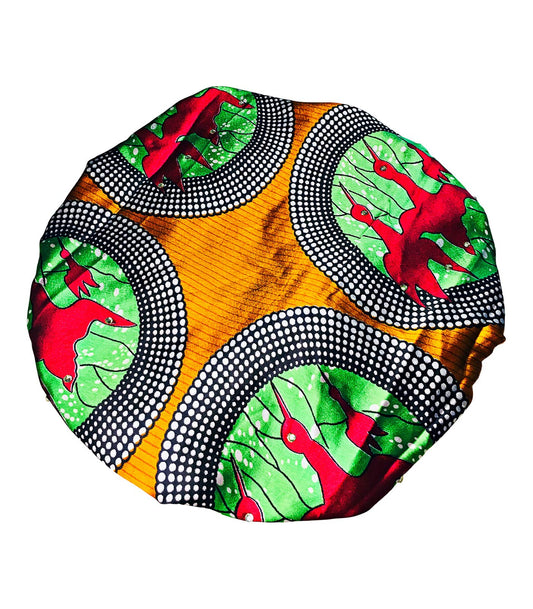 2Chique Boutique Women's African Ankara Print Satin Bonnet Multi Color Patterns (Gold/Multi, Large)