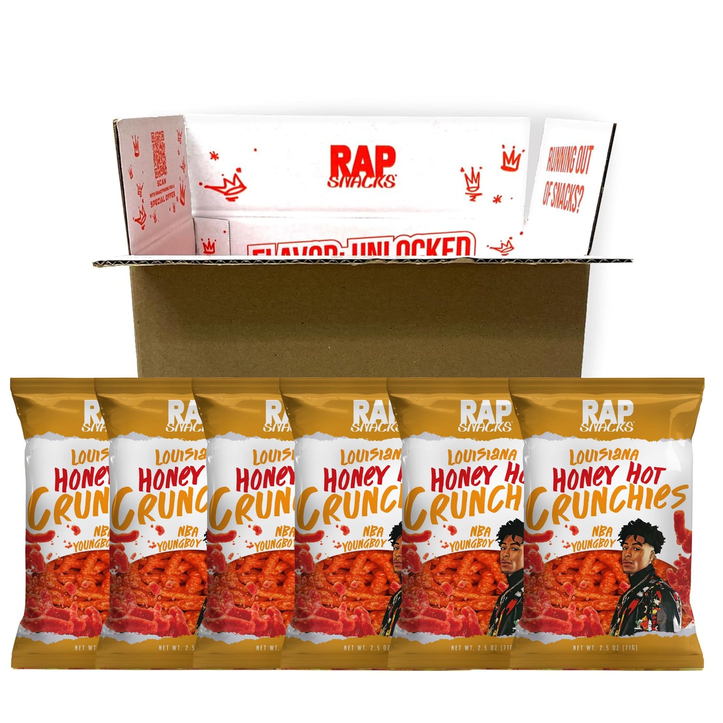 Rap Snacks YoungBoy Never Broke Again Louisiana Honey Hot Crunchies 3.5 Oz Bags - Pack of 6