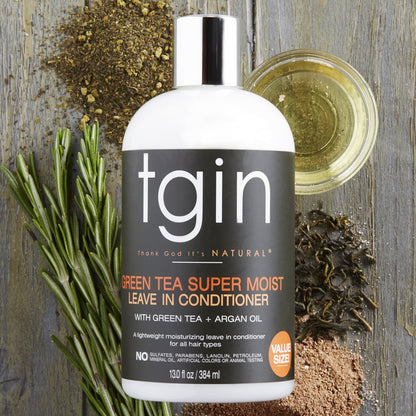 tgin Green Tea Super Moist Leave in Conditioner For Natural Hair, Argan oil, White, Green Tea, Shea butter, 13 Fl Oz