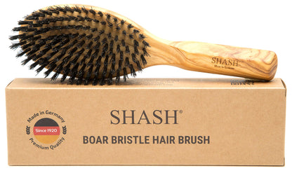 SHASH Everyday 100% Boar Bristle Hair Brush - Made in Germany | Suitable For Thin To Normal Hair, Firm, and Naturally Conditioning | Enhance Texture, Exfoliate, and Stimulate the Scalp