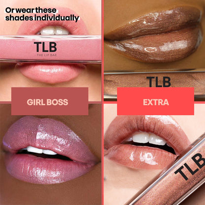 The Lip Bar | Vegan Non-Sticky Lip Gloss | High Shine Finish | 5 Shade Gloss Kit