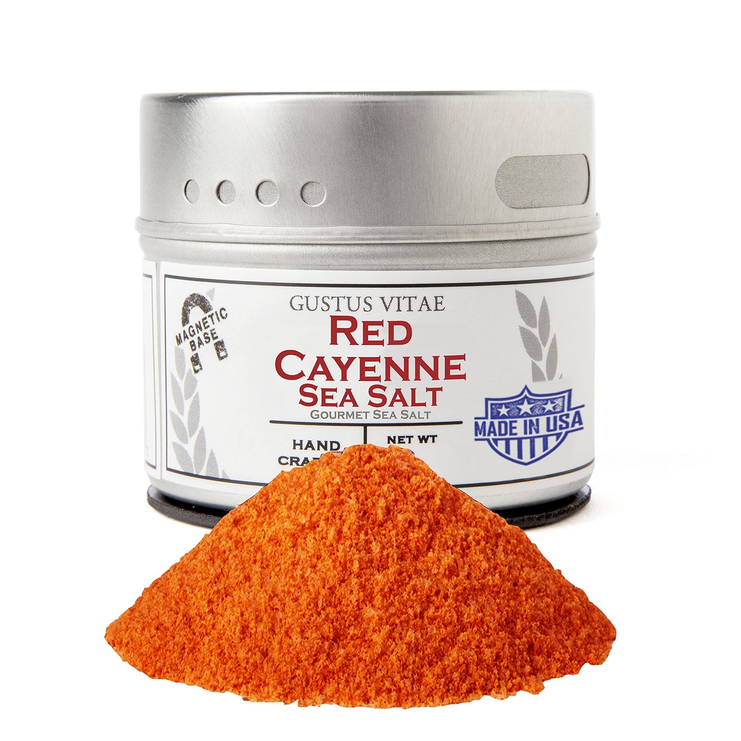 Red Cayenne Sea Salt | Authentic Gourmet Finishing Salt | Non GMO, All Natural | Hand Crafted in Small Batches | Made in USA | Ultra Premium Seasoning | GLP-1 Friendly | Artisanal Salt | Magnetic Tin | Gustus Vitae | #18