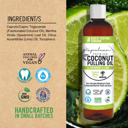Kapuluan Coconut Oil Pulling for Teeth and Gums Mouthwash, 100% Pure and Natural, Non-GMO, Ayurvedic – Refreshing Spearmint and Lime Essential Oils