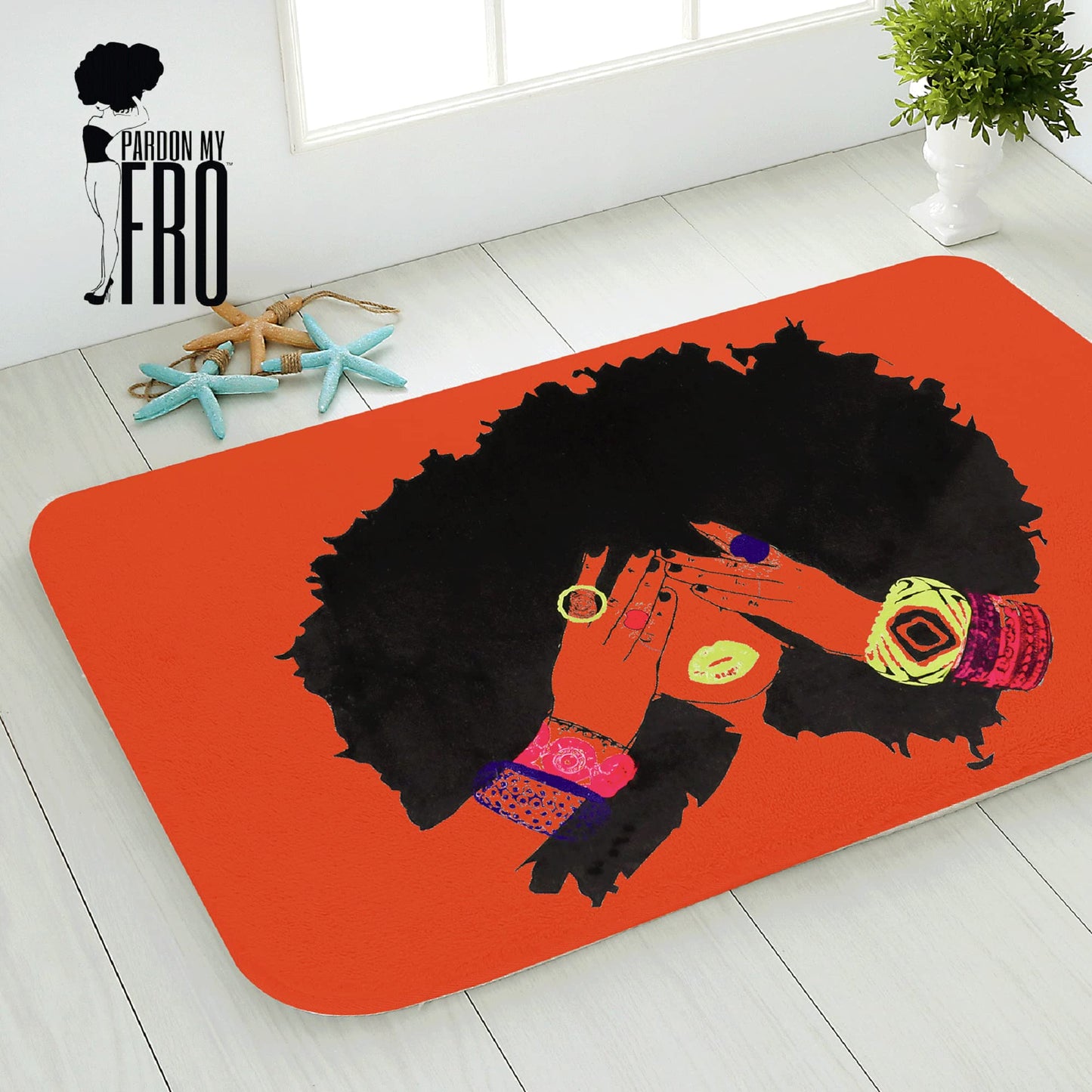 Pardon My Fro Shanell Bathroom Mat - Cushioned Soft Absorbent Bath Rugs with Printed Design - Washable Shower Mat Non Slip - Stylish Microfiber Bath Mat (Orange Bath Mat 30" X 20")