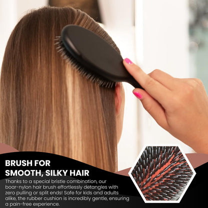 Since 1869 Hand Made In Germany - Nylon Boar Bristle Brush Suitable For Normal to Thick Hair - Gently Detangles, No Pulling or Split Ends - Softens and Improves Texture, Stimulates Scalp (Medium)