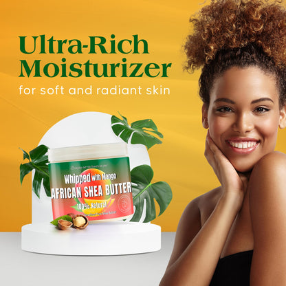 RA COSMETICS Whipped Shea Butter Mango - 100% Pure and Natural African Shea Butter - Ultimate Handcrafted Moisturizer with Essential Vitamins for Radiant Skin and Luscious Hair - 12oz Jar