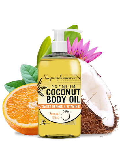 Kapuluan Massage Body Oil - Nourishing Blend with Sweet Orange & Lotus Flower - For Soft, Radiant Skin - Apricot, Coconut, Jojoba Oils - 8 oz