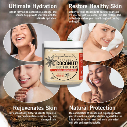 Kapuluan Coconut Body Butter for Women Dry Skin, Body Butter with All Natural Coconut Oil, Ucuuba Butter & Cupuaçu Butter,Body Cream Whipped Body Butter for Women.