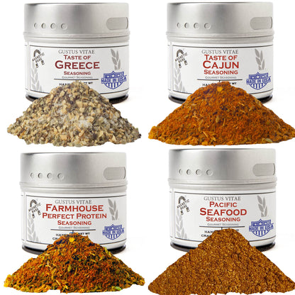 Deluxe Land & Sea Grilling Collection | 4 Gourmet All Natural Spice Blends | Small Batch, Non GMO Seasonings | No MSG, No Artificial Ingredients | GLP-1 Friendly | Magnetic Tins | Sustainably Sourced, Super Premium Grilling Seasonings | Artisanal Spice Bl