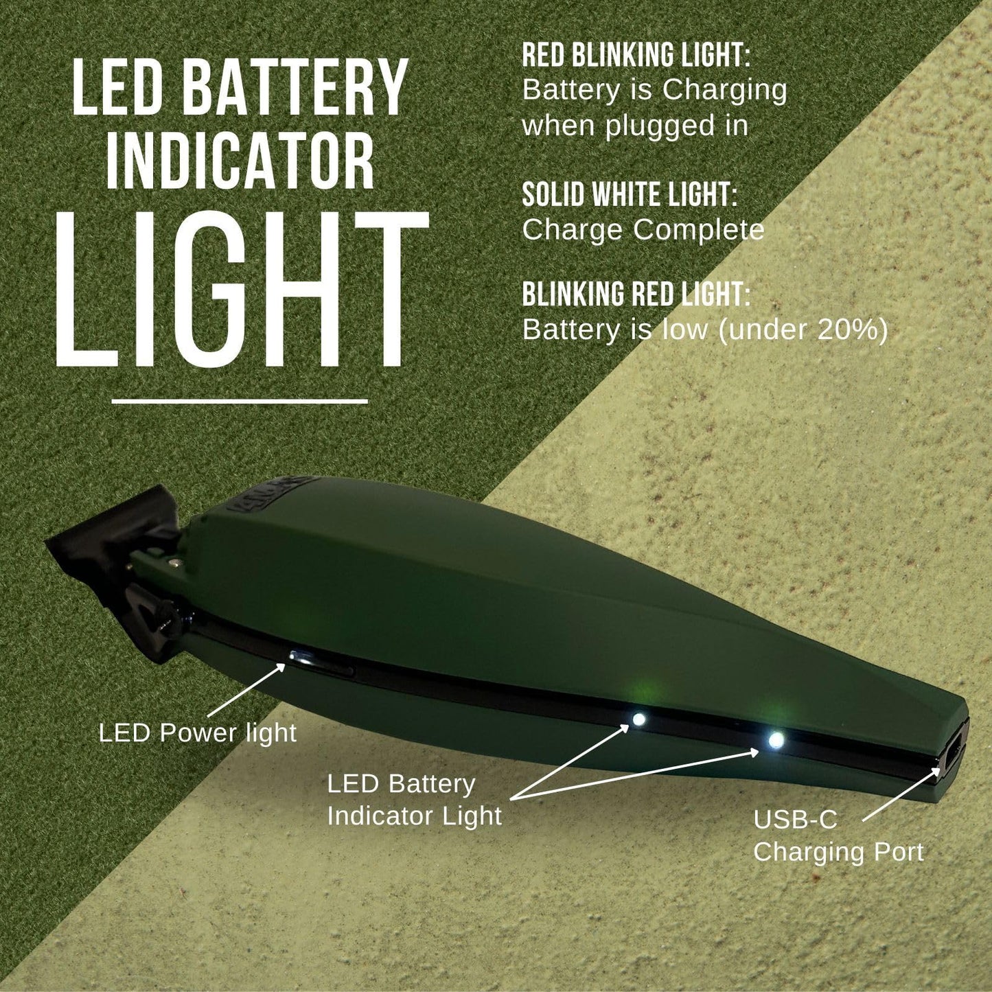 4MAS Kion Trimmer 2.0 - Professional Hair & Beard, Zero-Gapped, Cordless Lithium-Ion Trimmer with Charging Base (Green & Black)